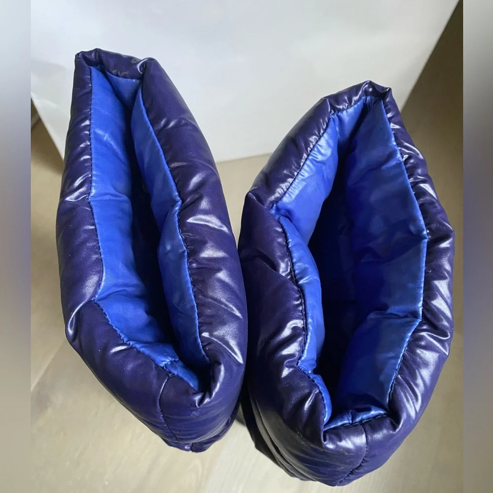 Moncler Women's Dark Purple Blue Leather Down Puffer Winter Snow Boots -Size 6.5